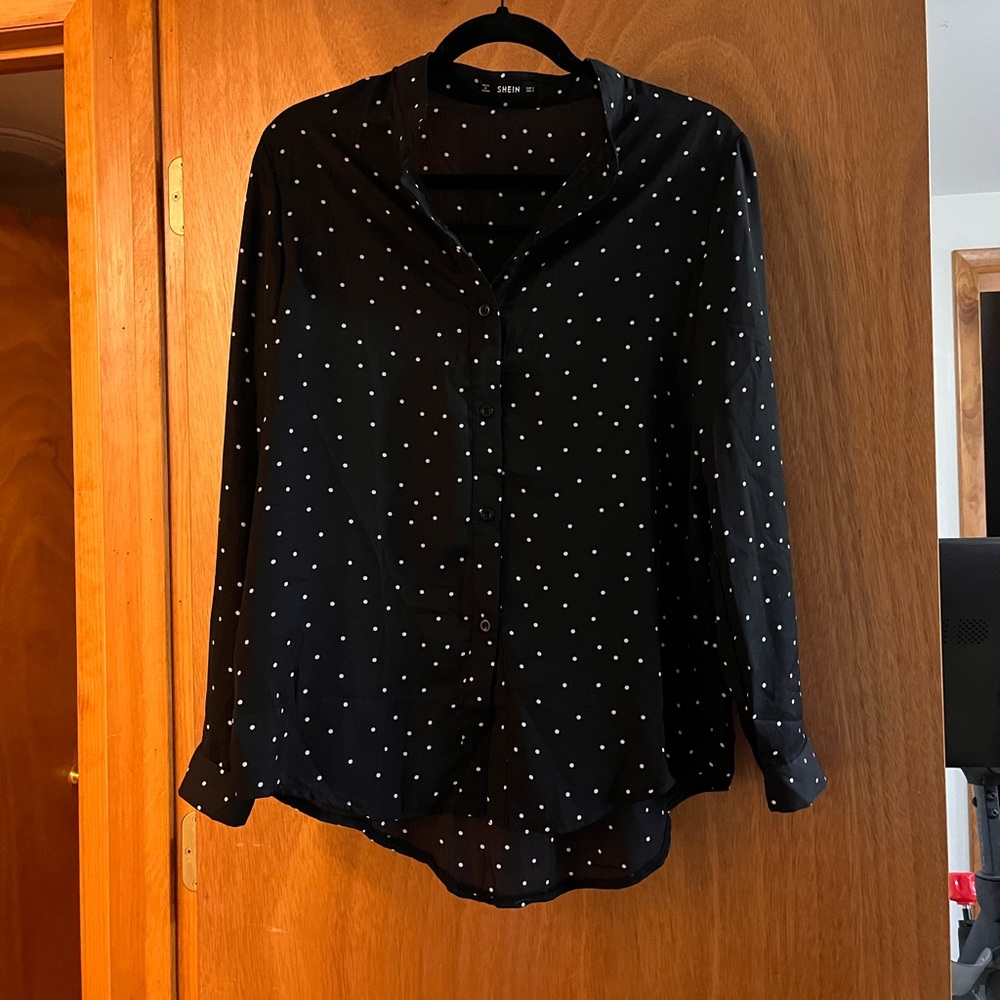 Shein polka dot black blouse. Size S.